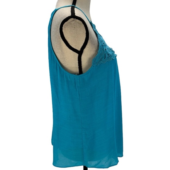 BCX Sleeveless Lace Front Halter Blouse - Aqua Blue - size Medium - Picture 3 of 8